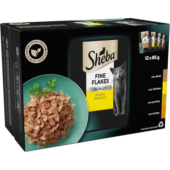 Buy Sheba Fine Flakes in Jelly – Poultry Collection – Wet Cat Food Pouches for Adult Cats – 48 x 85 g Pack, 2 image