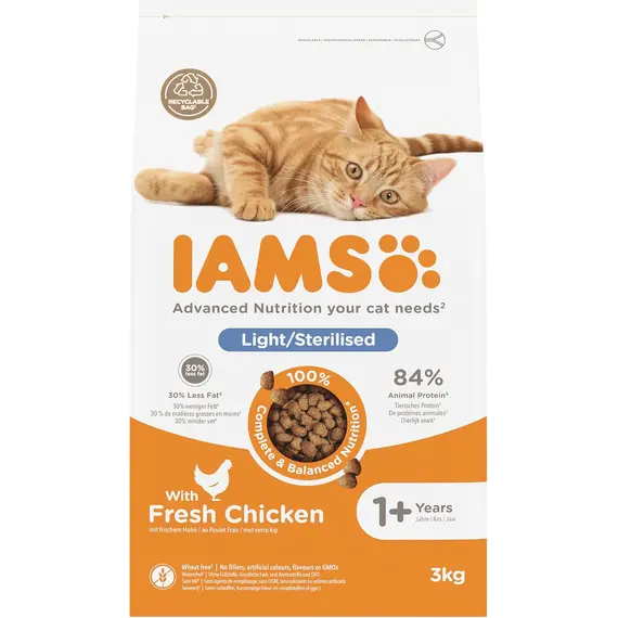 Buy IAMS Light in Fat Dry Cat Food Chicken 3kg Dry cat food with chicken, for adult cats from 1 year, fat-reduced special food, 2 image