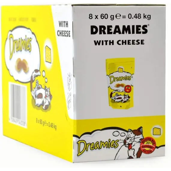 Buy Dreamies Cat Treats, Tasty Snacks with Tempting Cheese, 8 Pouches of 60 g