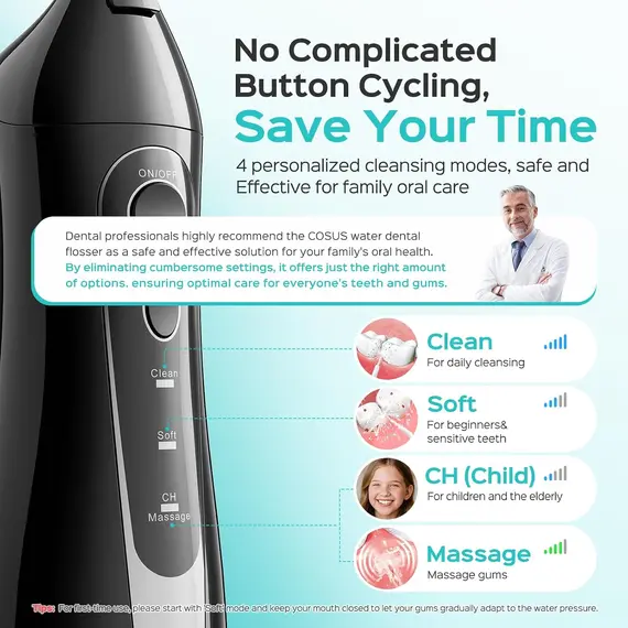Buy COSLUS Water Dental Flosser for Teeth Cordless: Portable Oral Irrigator 300ML 5 Jet Tips Rechargeable Tooth Flosser Teeth Braces Pick IPX7 Waterproof Irrigation Cleaner for Travel Home, 3 image