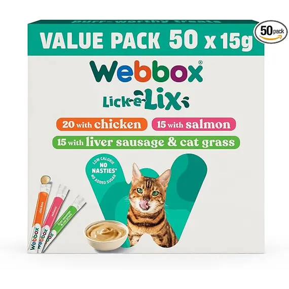 Buy Webbox Lick-e-Lix Cat Treats Variety Value Pack - Kitten Friendly, Grain Free, No Artificial Preservatives or Colours (50 Pack)