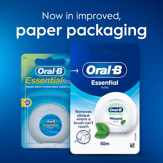 Buy Oral-B Essential Floss - Removes Plaque - Waxed Dental Floss for Tight Spaces - Shred-Resistant - Mint - 2x50M Roll, 6 image