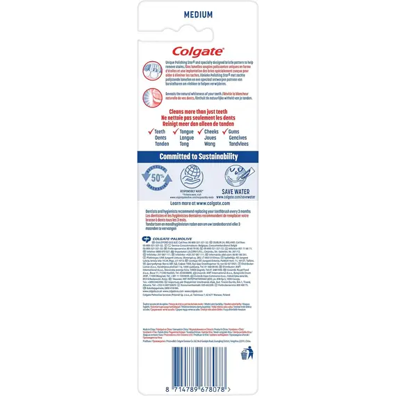 Buy Colgate Max White Manual Toothbrush, Removes Surface Stains, Multi-Height Bristles, Cleans Between Teeth, Polishing Star Teeth Whitening Toothbrush with a Polishing Star to Remove Stains & a Tongue Cleaner, 2 image