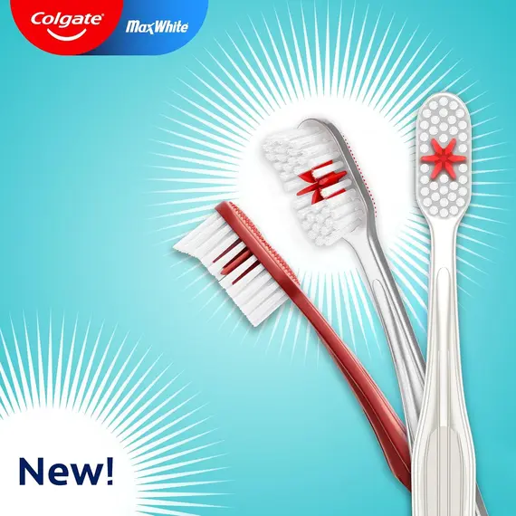 Buy Colgate Max White Manual Toothbrush, Removes Surface Stains, Multi-Height Bristles, Cleans Between Teeth, Polishing Star Teeth Whitening Toothbrush with a Polishing Star to Remove Stains & a Tongue Cleaner, 5 image