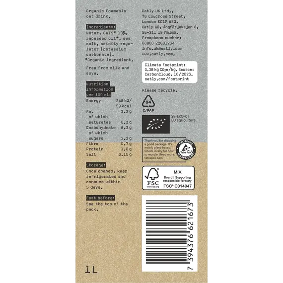 Buy OATLY Organic Barista Oat Drink Long Life 6x1Litre, 3 image