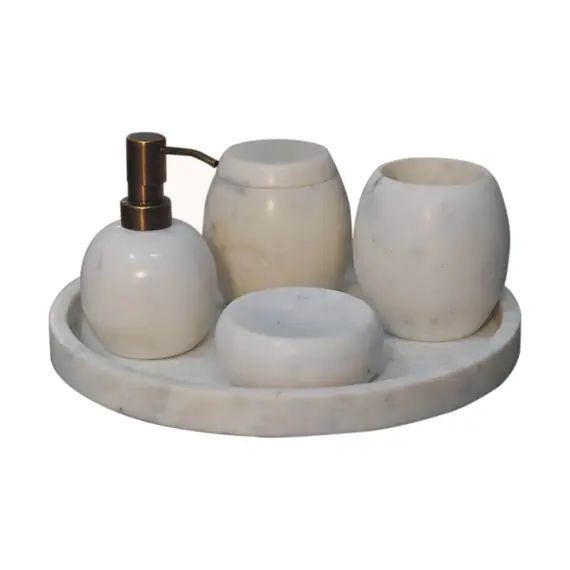 Buy Set of 5 White Marble Bathroom Set, 6 image