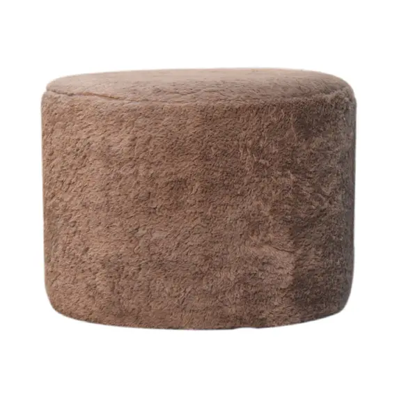 Buy Mocha Faux Fur Round Footstool