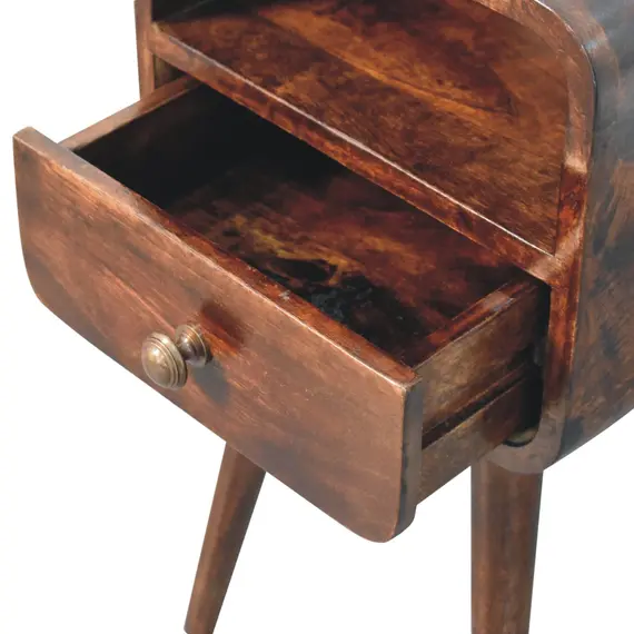 Buy Mini California Walnut Curved Bedside with Open Slot, 6 image