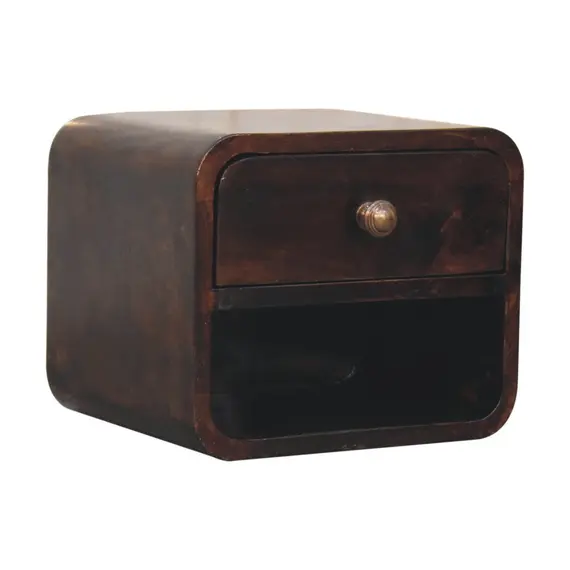 Buy Mini Curved California Walnut Wall Mounted Bedside with Open Slot, 2 image
