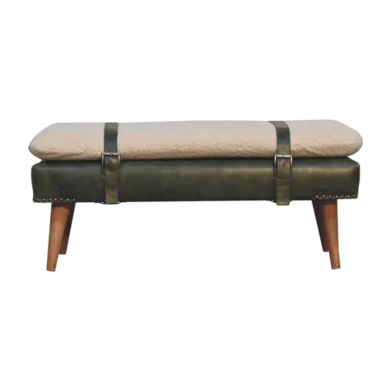 Buy BouclÃ© Buffalo Hide Olive Green Leather Bench