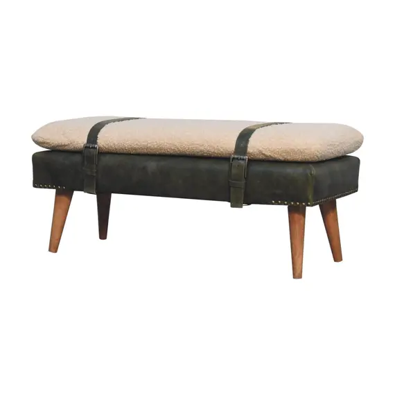 Buy BouclÃ© Buffalo Hide Olive Green Leather Bench, 2 image