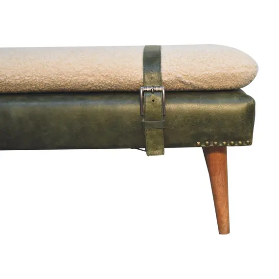 Buy BouclÃ© Buffalo Hide Olive Green Leather Bench, 4 image