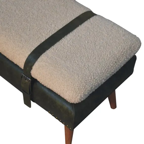 Buy BouclÃ© Buffalo Hide Olive Green Leather Bench, 5 image