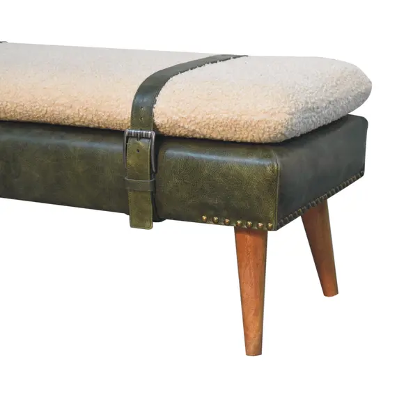 Buy BouclÃ© Buffalo Hide Olive Green Leather Bench, 6 image