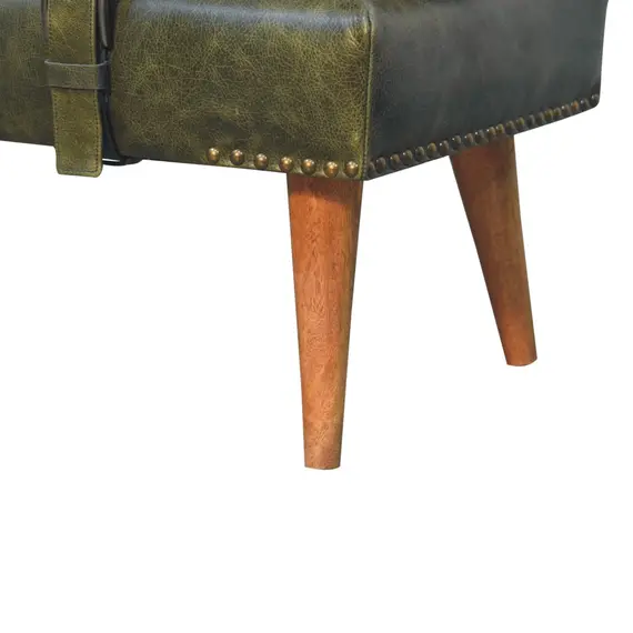 Buy BouclÃ© Buffalo Hide Olive Green Leather Bench, 7 image