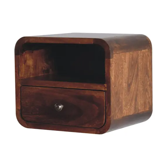 Buy Extra Mini Wall Mounted Curved Chestnut Bedside with Open Slot, 2 image