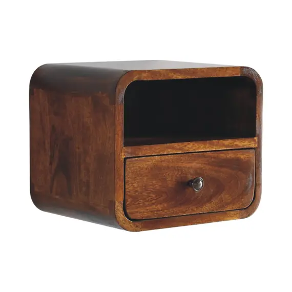 Buy Extra Mini Wall Mounted Curved Chestnut Bedside with Open Slot, 3 image