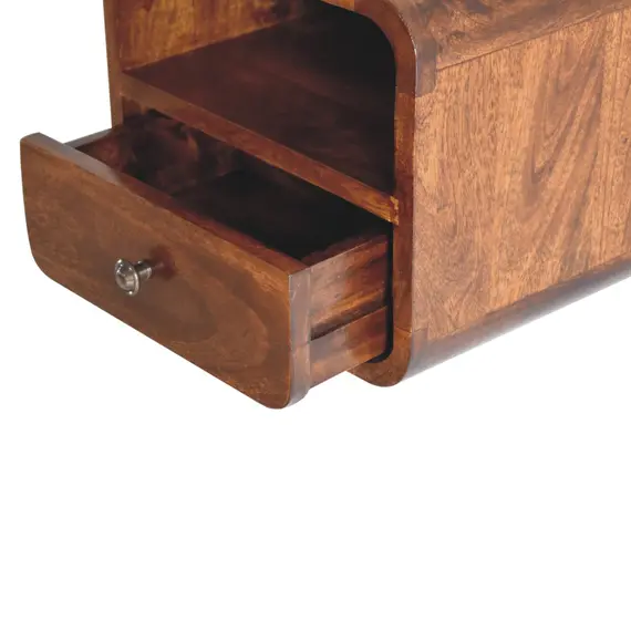 Buy Extra Mini Wall Mounted Curved Chestnut Bedside with Open Slot, 5 image
