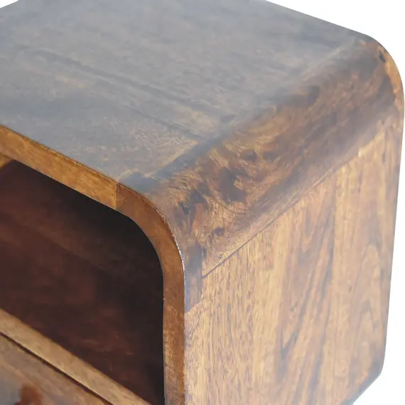 Buy Extra Mini Wall Mounted Curved Chestnut Bedside with Open Slot, 6 image