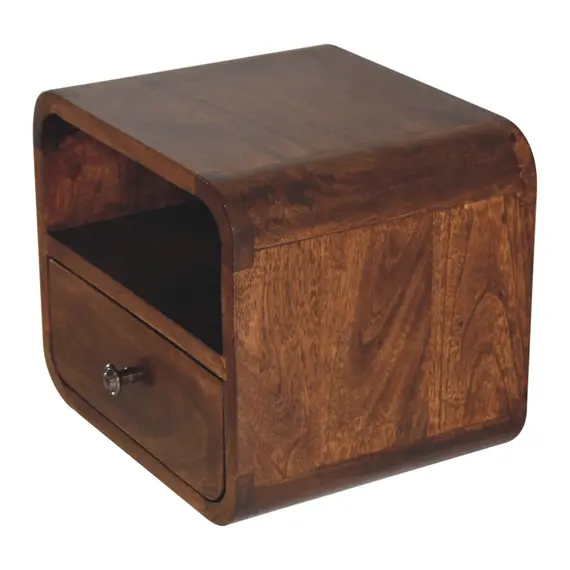 Buy Extra Mini Wall Mounted Curved Chestnut Bedside with Open Slot, 7 image