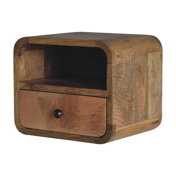 Buy Extra Mini Wall Mounted Curved Oak-ish Bedside with Open Slot, 2 image