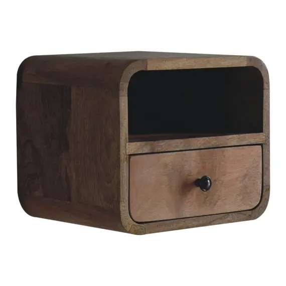 Buy Extra Mini Wall Mounted Curved Oak-ish Bedside with Open Slot, 3 image