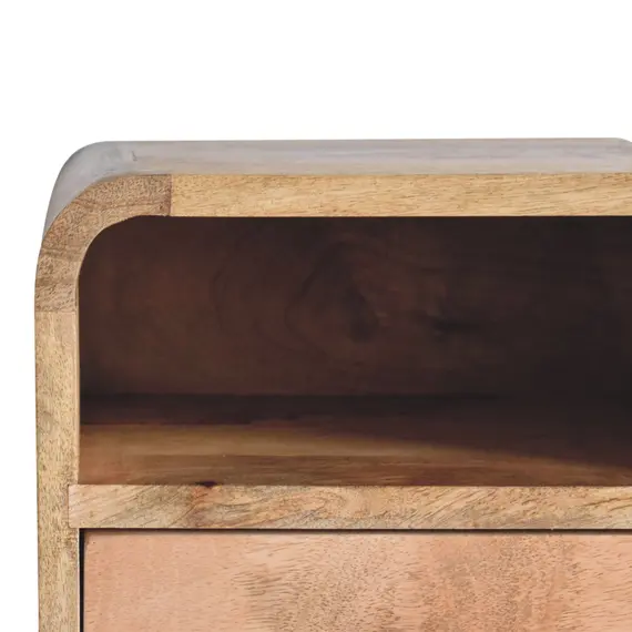 Buy Extra Mini Wall Mounted Curved Oak-ish Bedside with Open Slot, 4 image