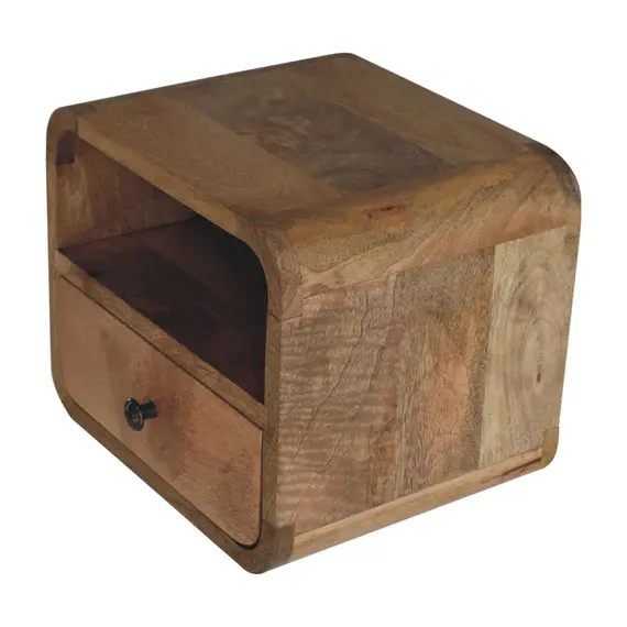 Buy Extra Mini Wall Mounted Curved Oak-ish Bedside with Open Slot, 6 image