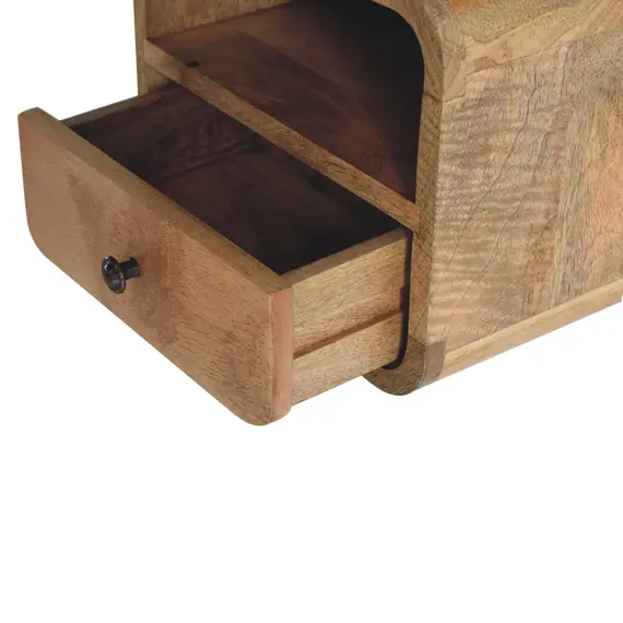 Buy Extra Mini Wall Mounted Curved Oak-ish Bedside with Open Slot, 7 image