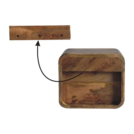 Buy Extra Mini Wall Mounted Curved Oak-ish Bedside with Open Slot, 9 image