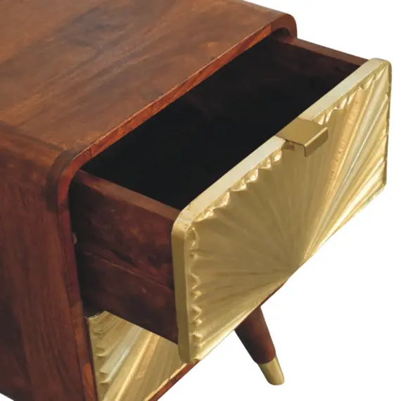 Buy Avora Brass Embossed 2 Drawer Chestnut Nightstand, 5 image