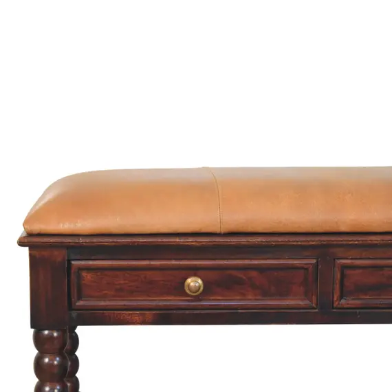 Buy Spindle Winewood Leather Bench, 3 image